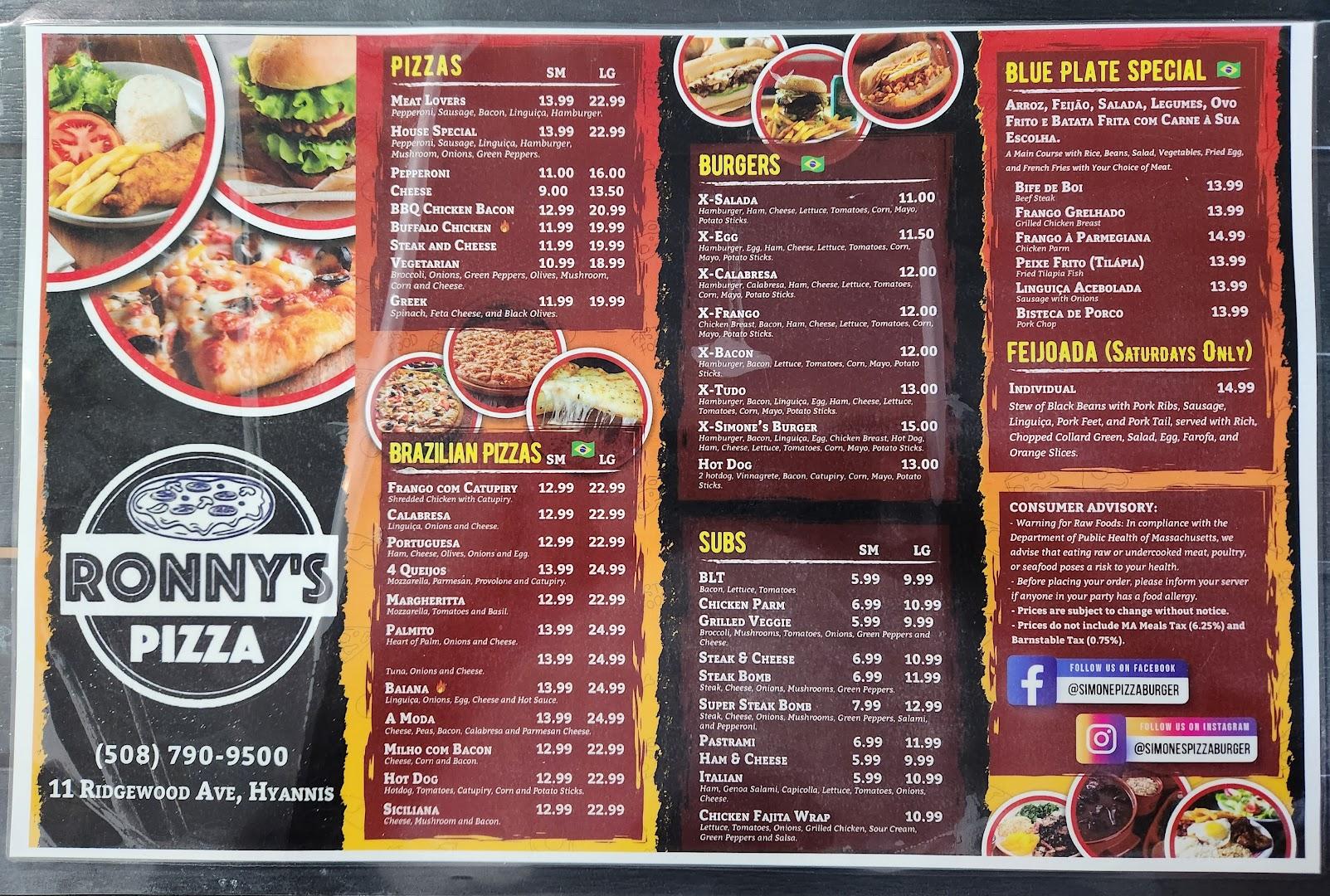 Ronny's Pizza Menu image 1